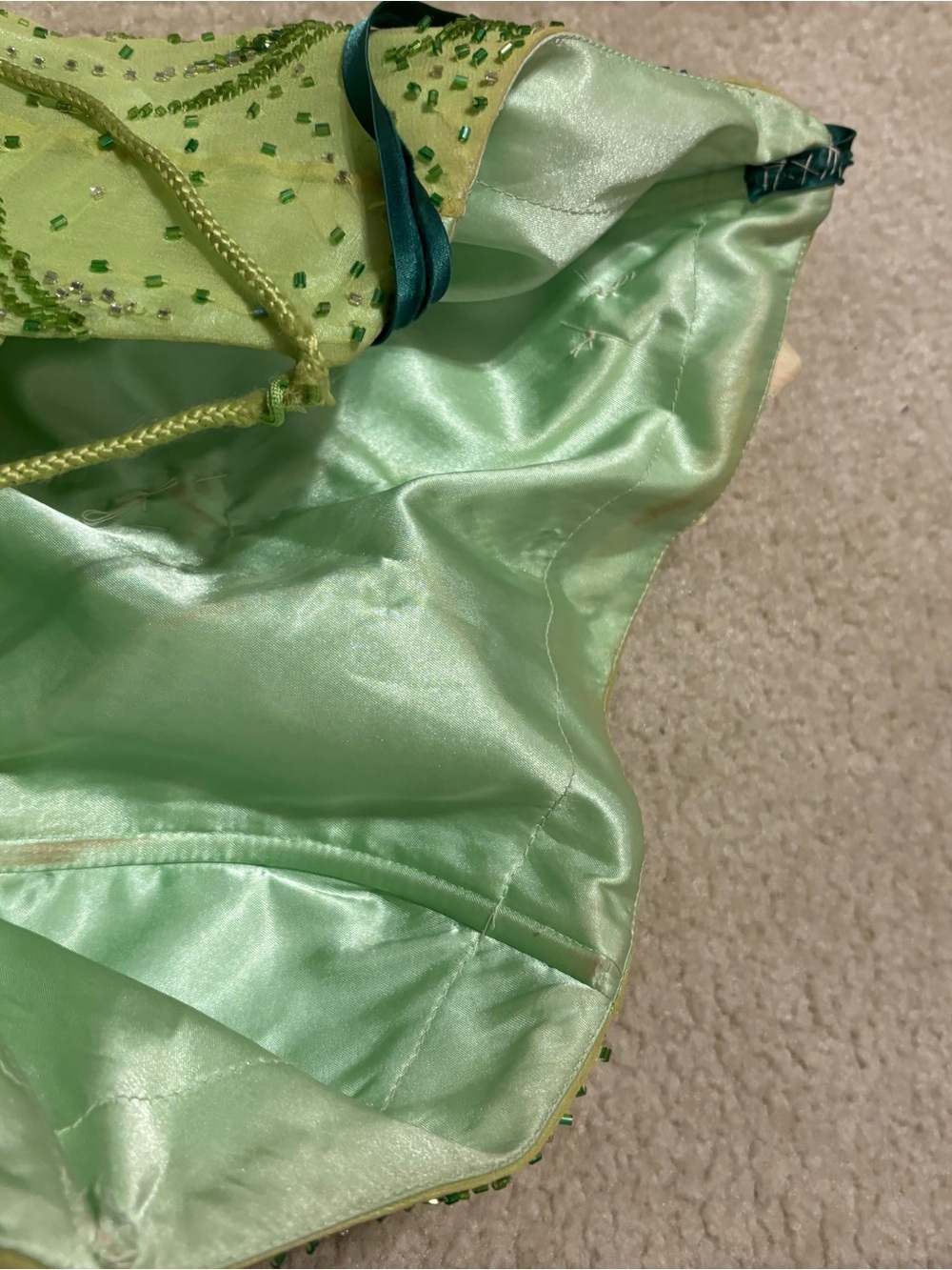Silk Fairy Lime Green Beaded Maxi Dress with Floral Accents - Picture 11 of 15